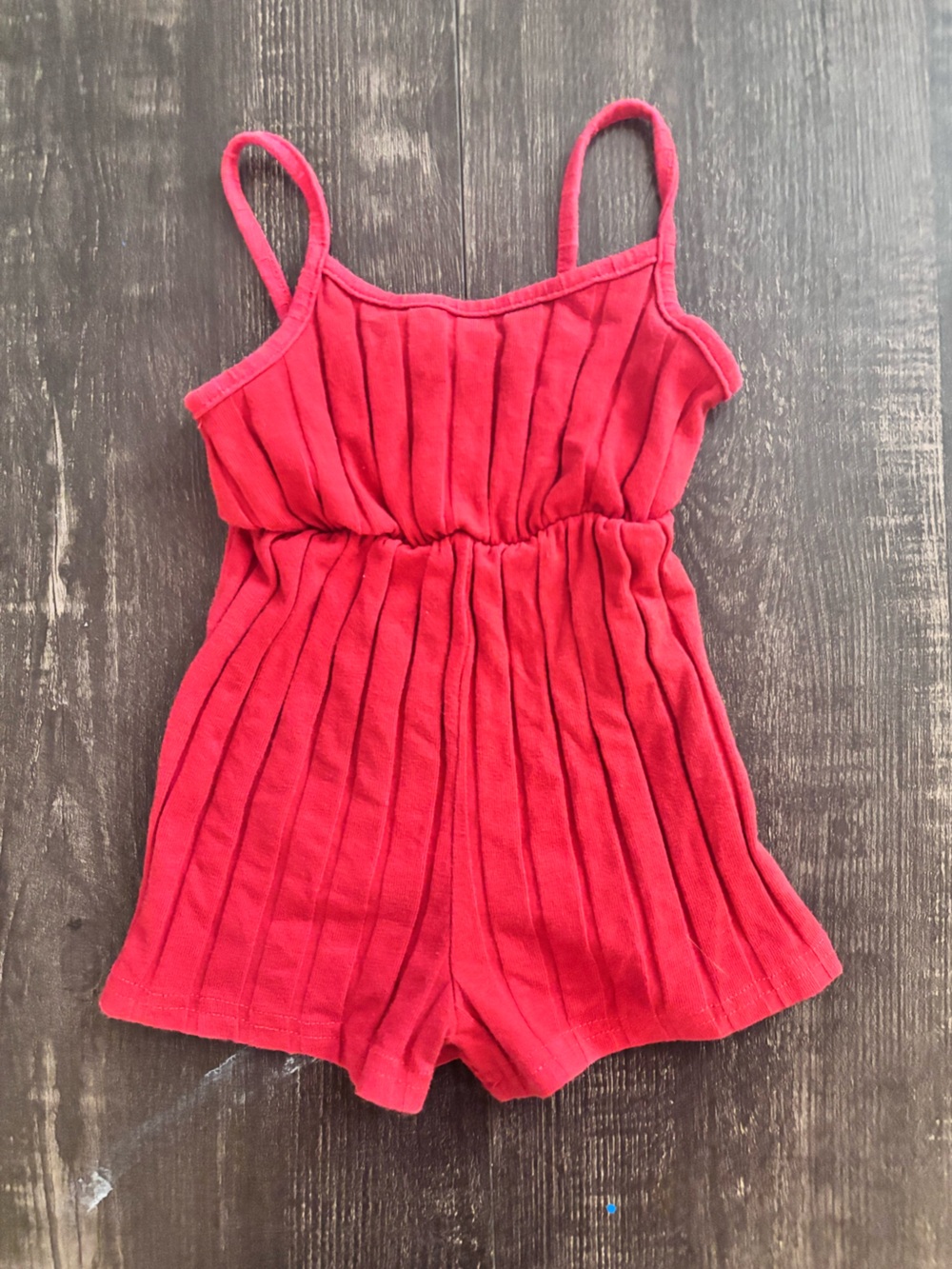 SHEIN Bright Red Pleated Knit Tank Romper